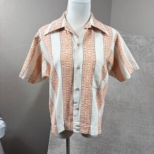 Vintage Career Club Shirt Jac Mens Medium Orange Embroidered Stripe 70s USA